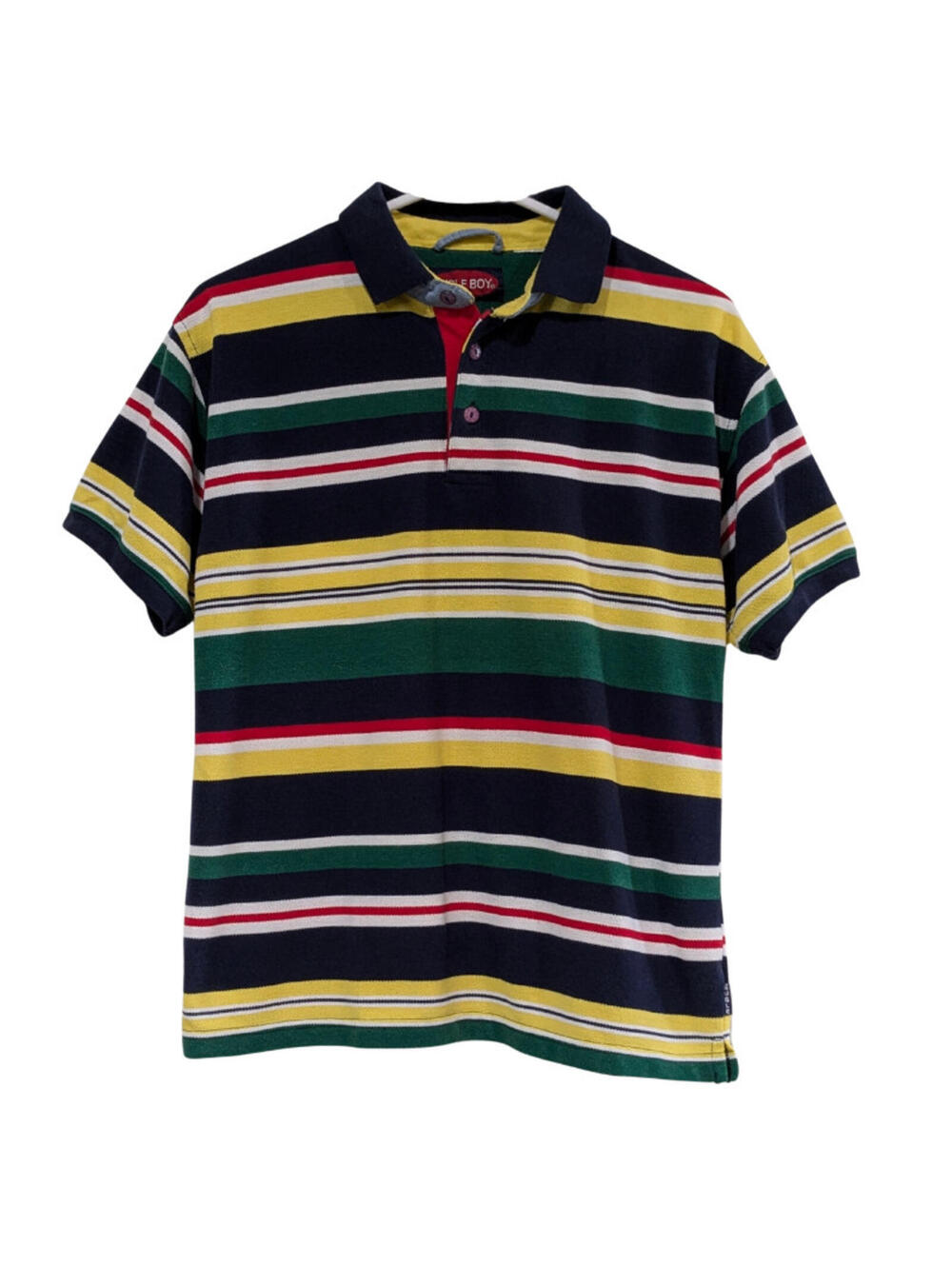 Bugle Boy Boys Striped Polo Shirt, Blue Multi, Large, Collared, Vintage 1990's